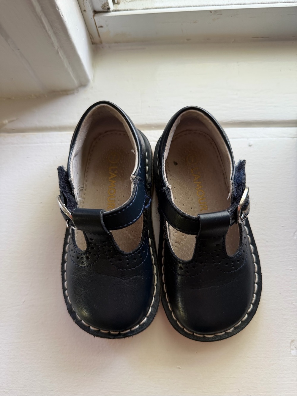 L'Amour Girls Navy Blue T-Strap Dress Shoes